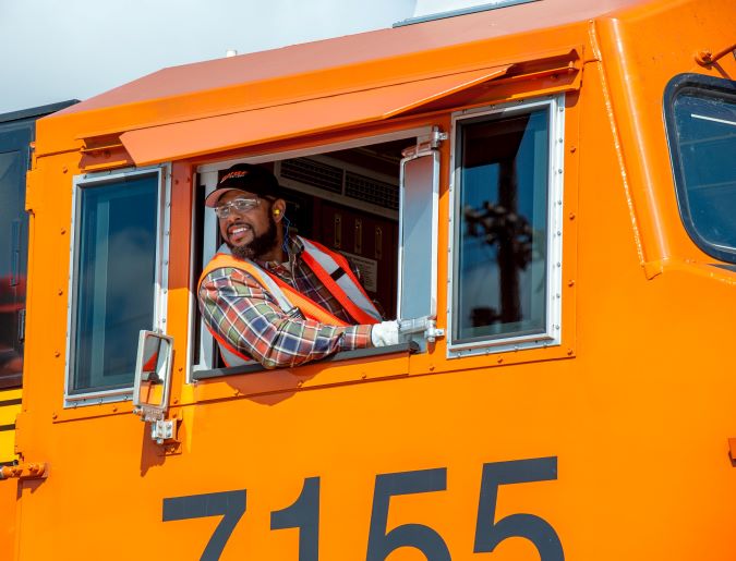 A BNSF locomotive engineer at work A BNSF locomotive engineer at work