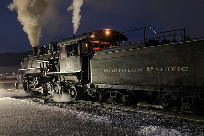 The steam locomotive during evening filming The steam locomotive during evening filming