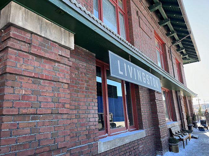 The front of the Butte depot, temporarily displaying a sign depicting it as being in Livingston The front of the Butte depot, temporarily displaying a sign depicting it as being in Livingston