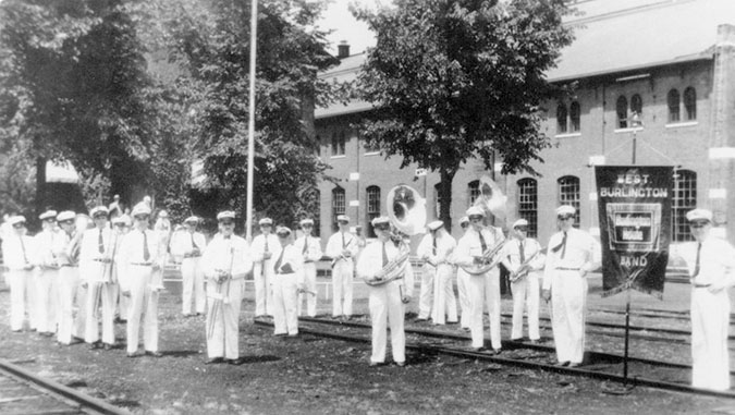 In 1937, the West Burlington Shop Band performed at the destination of CB&Q’s first steam excursion from Chicago.  In 1937, the West Burlington Shop Band performed at the destination of CB&Q’s first steam excursion from Chicago.