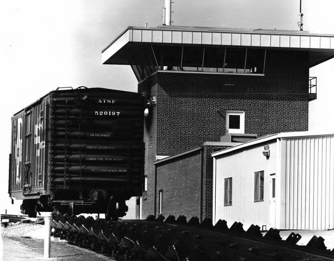 Argentine hump with a car rolling down into classification tracks, circa 1970s.  Argentine hump with a car rolling down into classification tracks, circa 1970s.