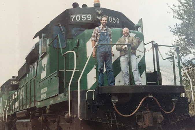 Robert Burkhardt (left) on a BN train in the 1980s  Robert Burkhardt (left) on a BN train in the 1980s
