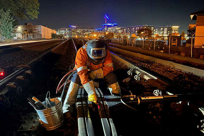 This welder’s night work requires extra vigilance.  This welder’s night work requires extra vigilance.