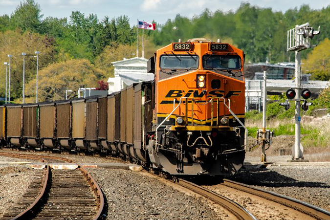 A BNSF coal train approaches the U.S.-Canadian border in Blaine, Wash. A BNSF coal train approaches the U.S.-Canadian border in Blaine, Wash.