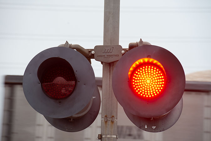 Flashing lights at a crossing  Flashing lights at a crossing