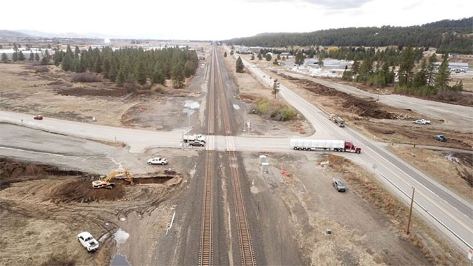 A rail crossing in Post Falls, Idaho.  A rail crossing in Post Falls, Idaho.