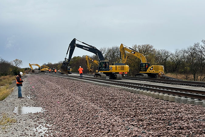 Engineering crews worked throughout the day to get the new track prepped and in service.  Engineering crews worked throughout the day to get the new track prepped and in service.