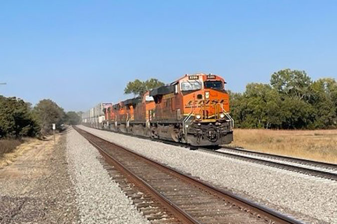 A high-priority westbound train was first to move over the 12-mile double-track cutover in October.  A high-priority westbound train was first to move over the 12-mile double-track cutover in October.
