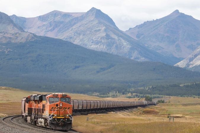 BNSF train and mountains in the back.  BNSF train and mountains in the back.