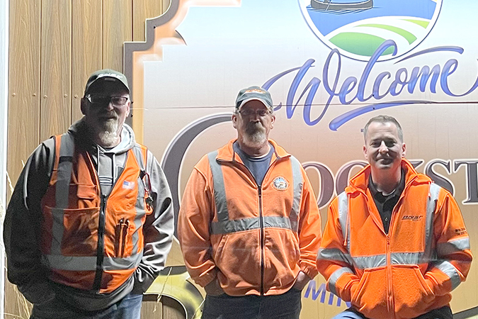 BNSF’s first bean harvest train of the season departed Crookston, Minnesota, at 1:45 a.m. on Tuesday, Sept. 12. Right to left: Division Trainmaster Robert Taylor, drove the crew, Locomotive Engineer Matt Fossum and Conductor Rob Sheppard, from Grand Forks, North Dakota, to Crookston to meet the train.  BNSF’s first bean harvest train of the season departed Crookston, Minnesota, at 1:45 a.m. on Tuesday, Sept. 12. Right to left: Division Trainmaster Robert Taylor, drove the crew, Locomotive Engineer Matt Fossum and Conductor Rob Sheppard, from Grand Forks, North Dakota, to Crookston to meet the train.