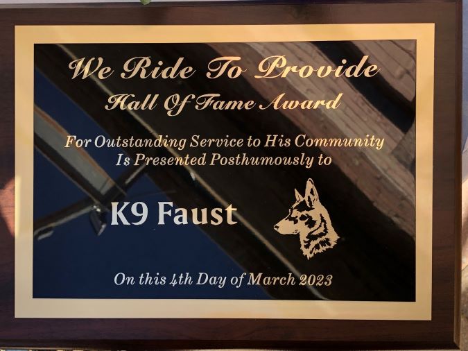 Faust’s Hall of Fame Plaque.  Faust’s Hall of Fame Plaque.