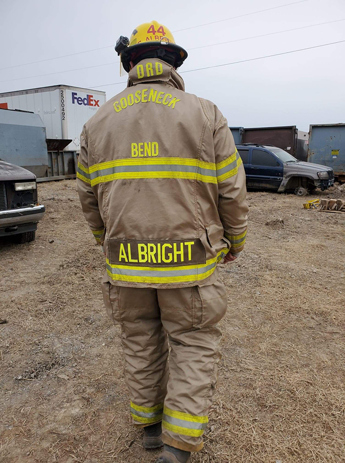 Ryan Albright is a volunteer firefighter with the Gooseneck Bend Fire Department in Oklahoma.  Ryan Albright is a volunteer firefighter with the Gooseneck Bend Fire Department in Oklahoma.