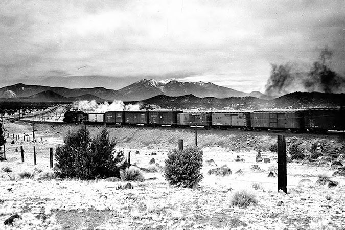 Archival photo of a freight train near Flagstaff  Archival photo of a freight train near Flagstaff
