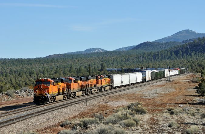 Julien captured a mixed freight train between Seligman and Williams, Arizona.  Julien captured a mixed freight train between Seligman and Williams, Arizona.