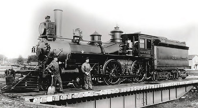 CB&Q locomotive No. 22 on a turntable in the late 1890s or early 1900s CB&Q locomotive No. 22 on a turntable in the late 1890s or early 1900s