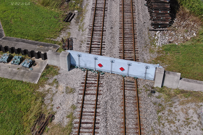 This flood gate over BNSF track was positioned in anticipation of Hurricane Ida by St. Charles Parish, which operates the gate. This flood gate over BNSF track was positioned in anticipation of Hurricane Ida by St. Charles Parish, which operates the gate.