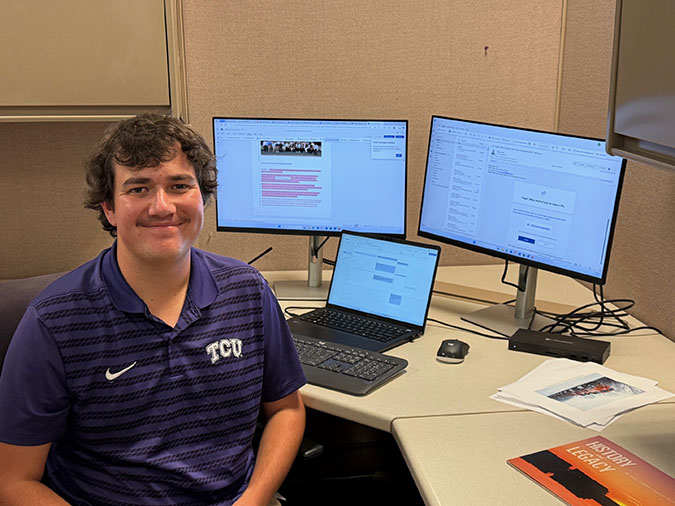 Sam Haswell at his workstation in Fort Worth  Sam Haswell at his workstation in Fort Worth