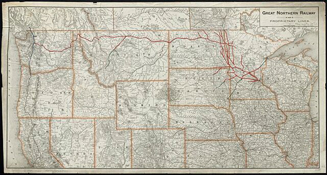 Map of the Great Northern Railway network in 1889. Map of the Great Northern Railway network in 1889.