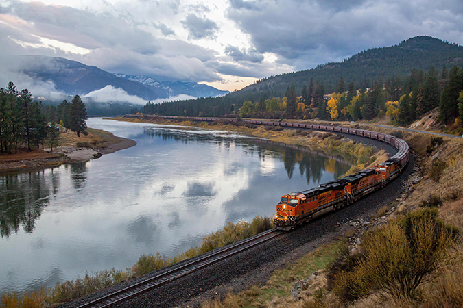 BNSF grain train passing through former Great Northern territory in Montana. BNSF grain train passing through former Great Northern territory in Montana.