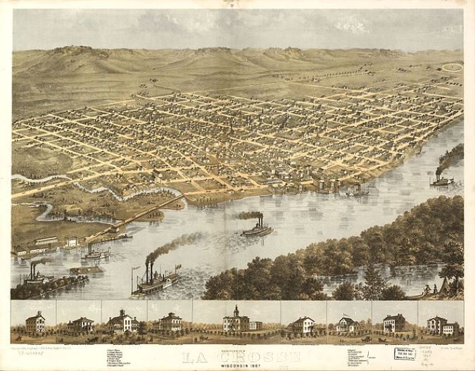 Panoramic illustration of La Crosse in 1867.  Panoramic illustration of La Crosse in 1867.