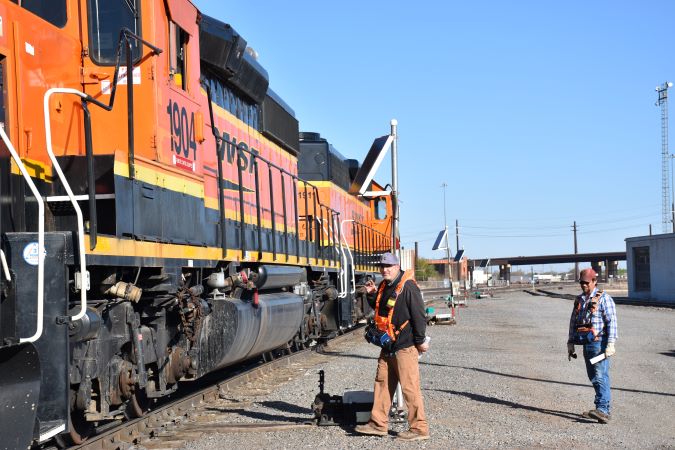 Hays Davies, left, and Bryan Medart are switchmen in Lubbock.   Hays Davies, left, and Bryan Medart are switchmen in Lubbock.