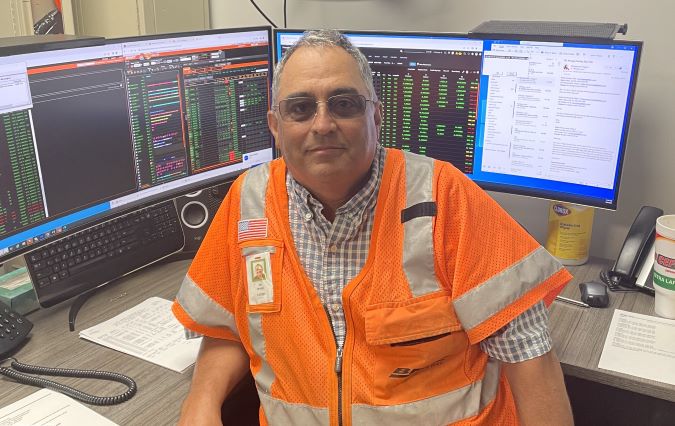 Jay Mudge at work as terminal trainmaster in Amarillo. Jay Mudge at work as terminal trainmaster in Amarillo.