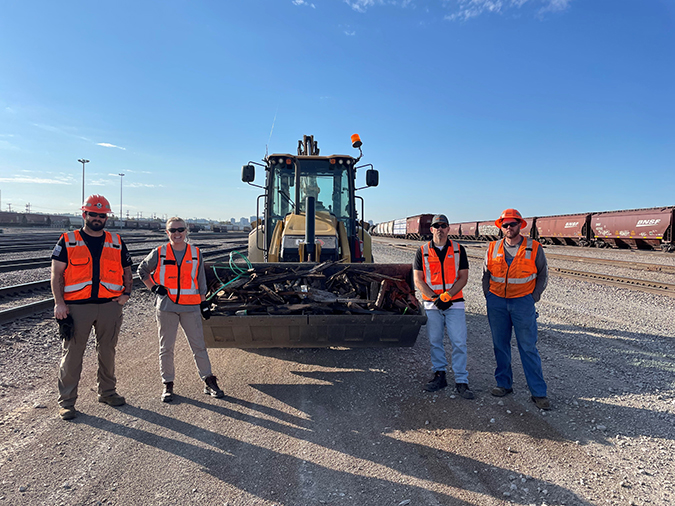 Part of the Murray team does yard cleanup. Part of the Murray team does yard cleanup.