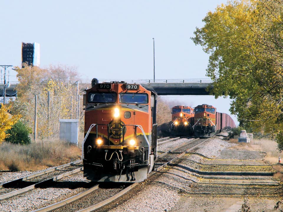 Three BNSF locomotives in three iconic paint schemes leaving St. Paul Three BNSF locomotives in three iconic paint schemes leaving St. Paul