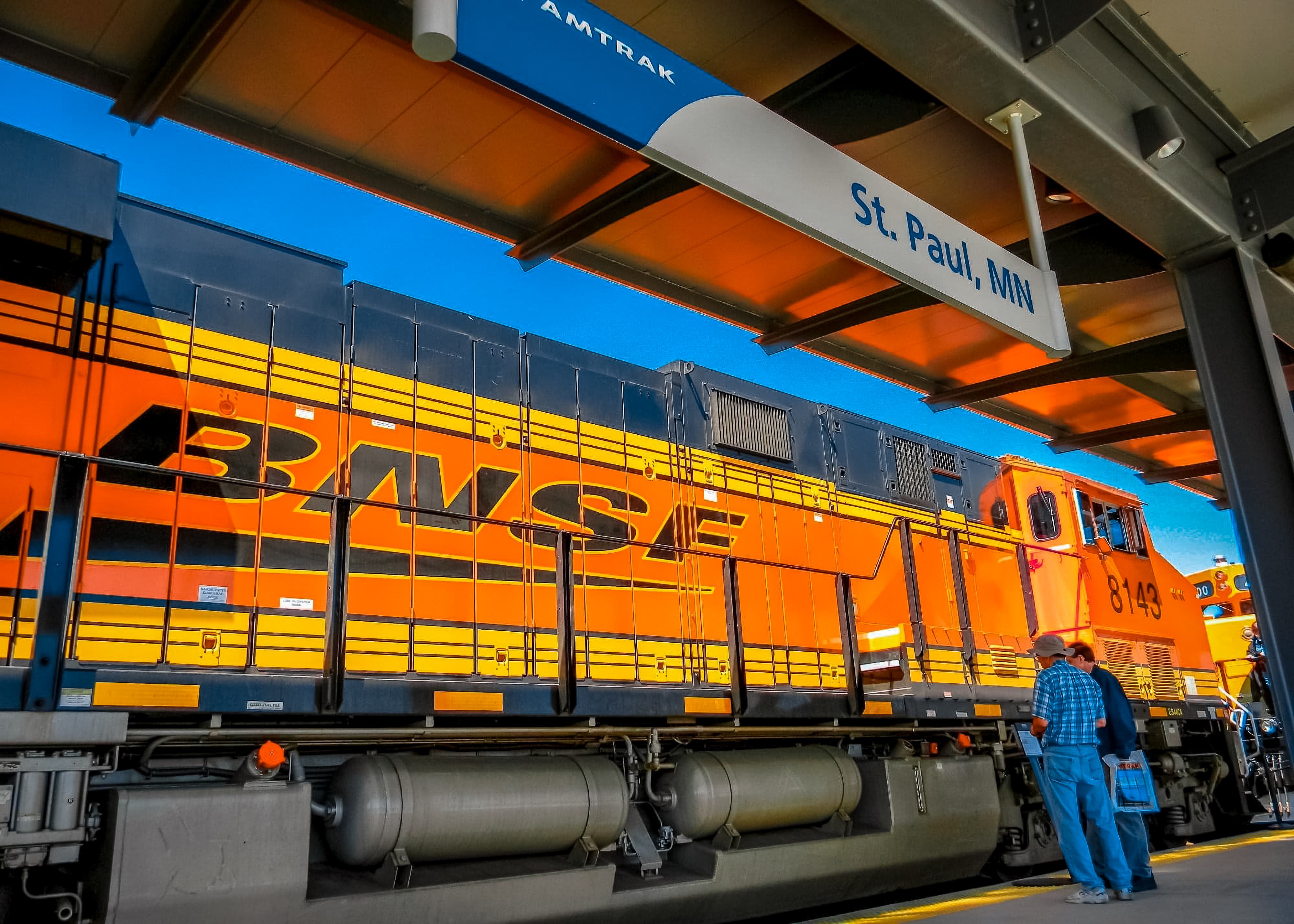 BNSF locomotives at the St. Paul Amtrak station BNSF locomotives at the St. Paul Amtrak station