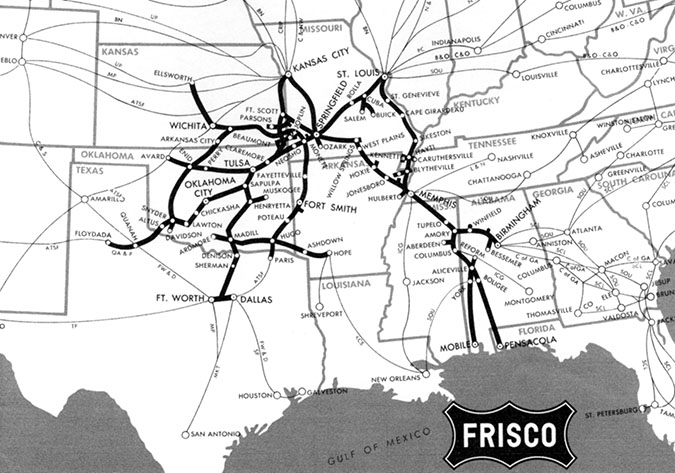 Frisco railroad network map  Frisco railroad network map