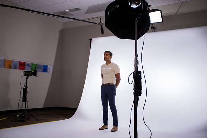 Asim Ghanchi, assistant vice president, Enterprise Services, speaks to Trackathon competitors watching remotely.  Asim Ghanchi, assistant vice president, Enterprise Services, speaks to Trackathon competitors watching remotely.