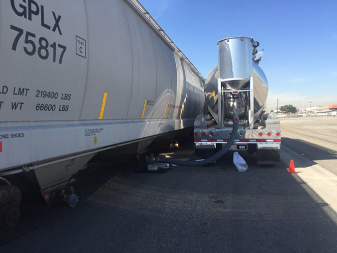 A truck-rail car transfer by premier transloader Plastic Express.  A truck-rail car transfer by premier transloader Plastic Express.