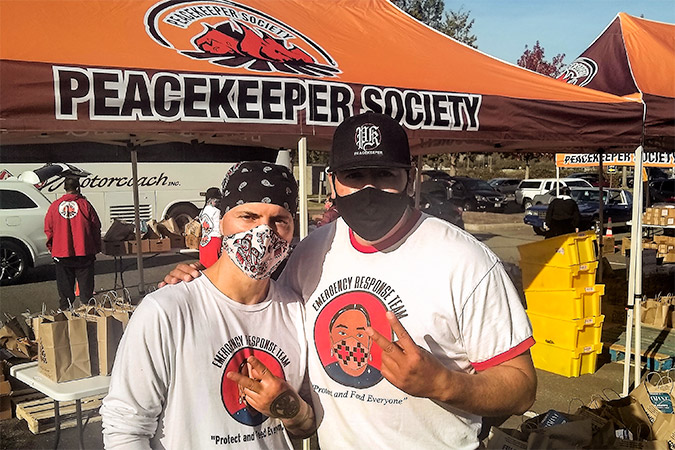 BNSF Tribal Relations Director Quanah Spencer, right, with Xuxuxyay Raven, executive director of the Peacekeeper’s Society.  BNSF Tribal Relations Director Quanah Spencer, right, with Xuxuxyay Raven, executive director of the Peacekeeper’s Society.