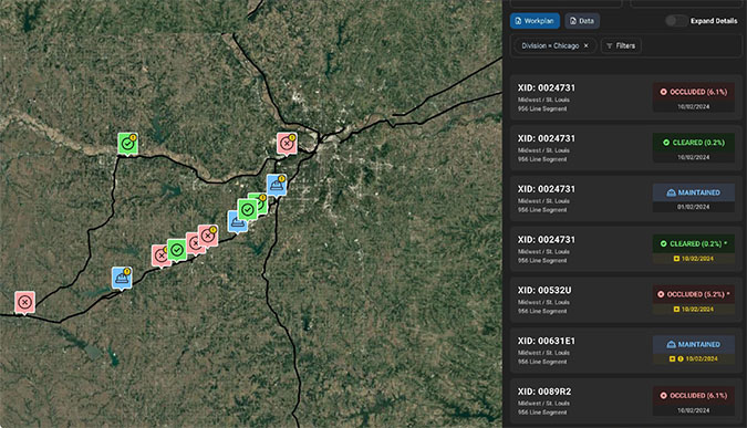 A screenshot of the technology highlighting which crossings have been cleared  A screenshot of the technology highlighting which crossings have been cleared