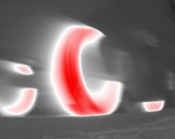 A BHE detector showing heat on a railcar wheel  A BHE detector showing heat on a railcar wheel