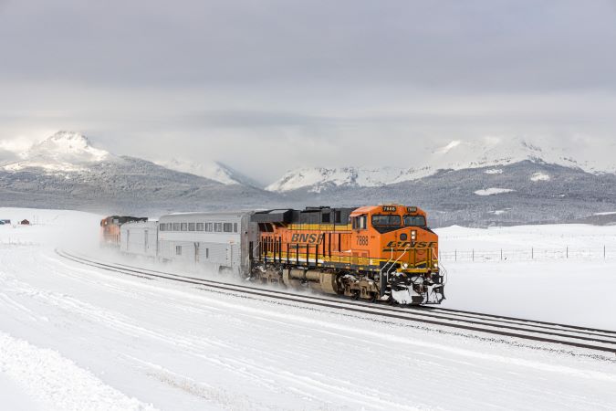 A BNSF snow coach.  A BNSF snow coach.