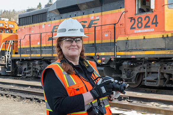 Andrea Capiola, during an authorized visit to a BNSF facility. Andrea Capiola, during an authorized visit to a BNSF facility.